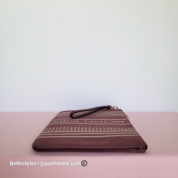 MICHAEL KORS Jet Set Signature Jacquard Large Zip Pouch Wristlet- Dark Berry ⭐ - Picture 8 of 16
